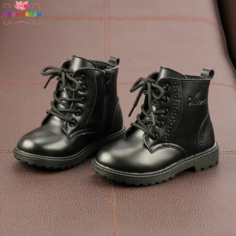 

POSH DREAM Matin Boots Children Patent Leather Botas Boys Girls Waterproof Plush Snow Boots Toddler Sneakers Boots