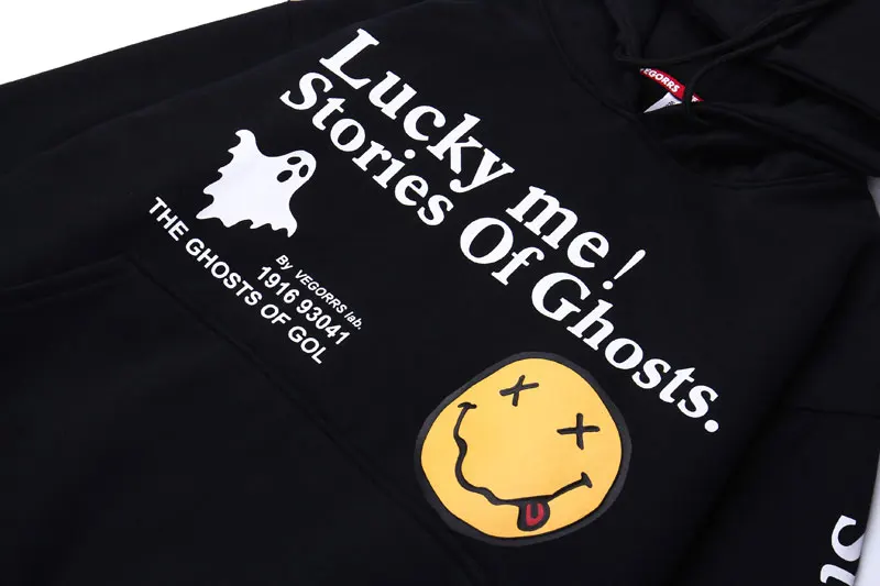 GONTHWID Lucky Me Smile Face Print Fleece Hooded Sweatshirts Hoodies Harajuku Fashion Casual Pullover Tops Streetwear Hip Hop