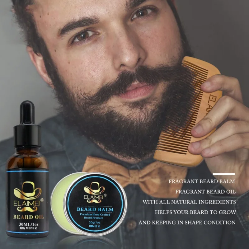 Kits de Cuidados com a Barba dos Homens Barba Cera Óleo Pente Escova Tesoura Ferramentas Estilo 6 Pçs - Set 4 a barba dos homens barba cera óleo