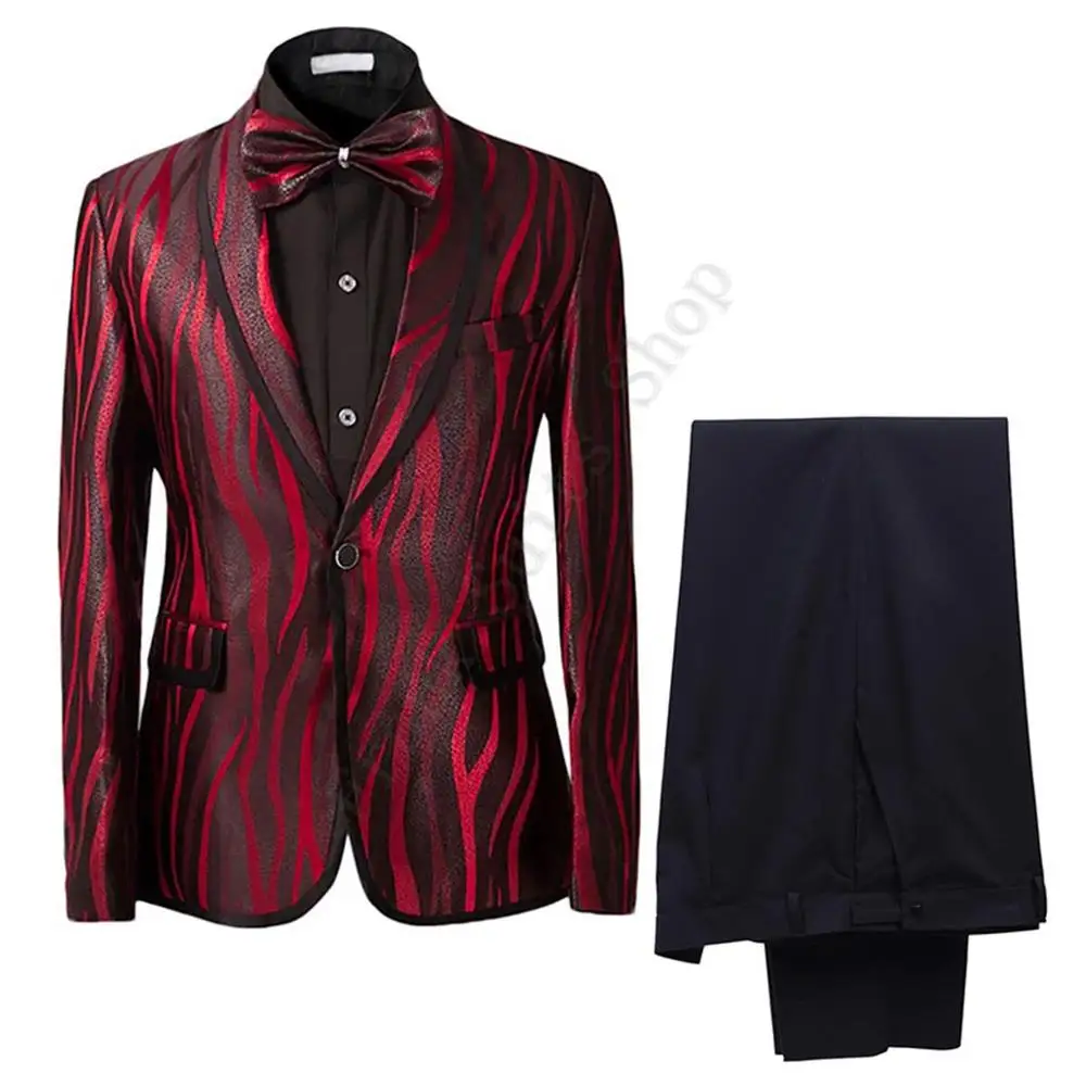 

Men Floral Print 2 Pieces Set Suits Club Bar Evening Party Stage Singer Costume Slim Fit Jacket and Pants