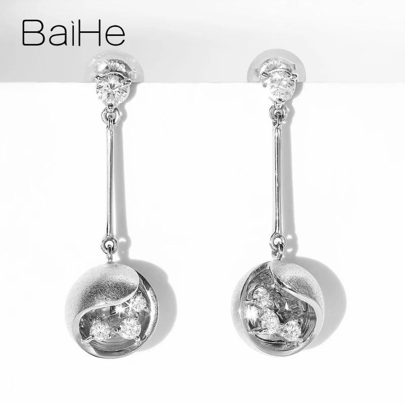 White Gold BAIHE Твердые 14 к розовое золото 0.38ct H/SI натуральные бриллианты Свадебные обручальные модные ювелирные изделия красивые круглые серьги-гвоздики - Цвет камня: White Gold