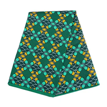 

6 Yards Green Geometric Patterns Prints African Ankara Wax Fabric Breathable Pure Polyester Wax Fabric Prints for Party Daily