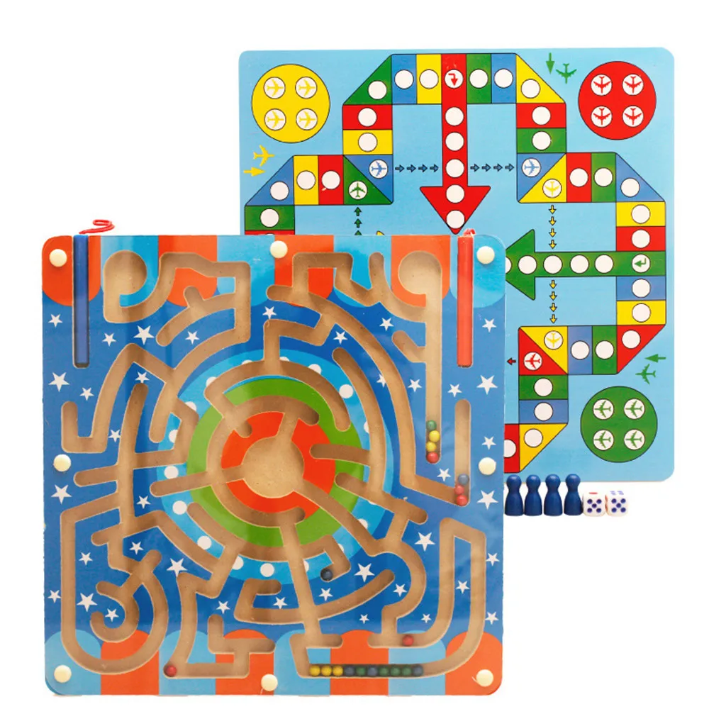 2 in 1 Magnetic Maze with Flying Chess Double-faced Labyrinth Board Game Toy For Children Kids Educational Interactive Party Toy epoxy magnetic soccer board chess numbers basketball volleyball coach coaching magnets handball tactic football tactical board