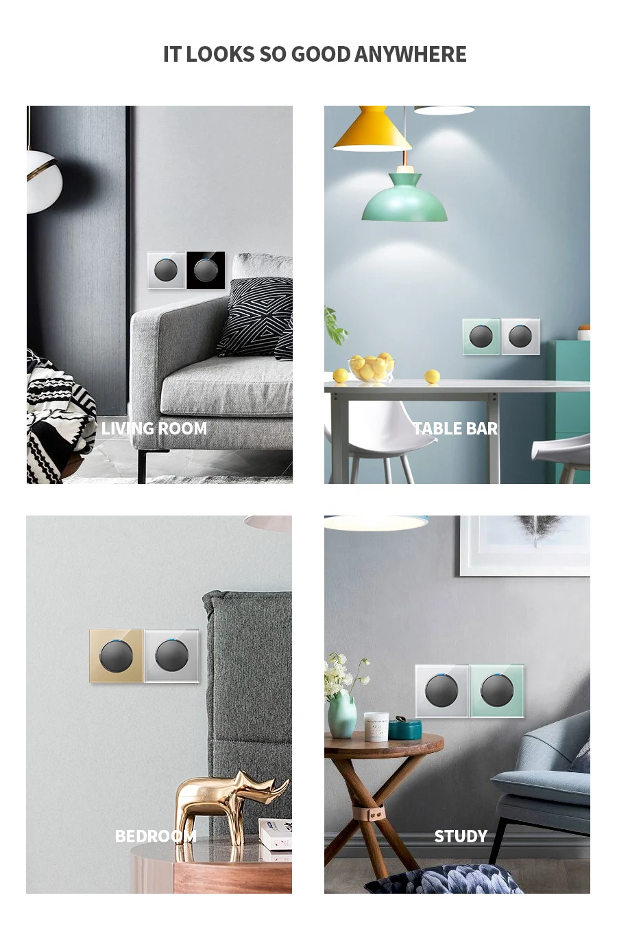 KAMANNI Frameless Grey Glass Panel Luxury Wall Rocker Light Button Switch Socket Led Indicator 2 Gang Controls 1/2Way New Design