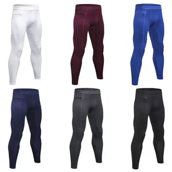 

New Men's Plus Size Compression Long Pants Mid Waist Solid Color Stripes Quick Dry Baselayer Sport Tights Zipper Pocket Running