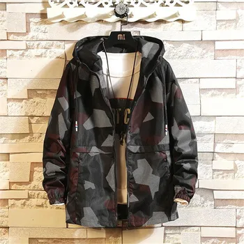 

Hooded Jackets Men New Camouflage Netting Print Jacket Fashion Windbreaker Coat Men Hip Hop Streetwear Jacket Casual Outwear