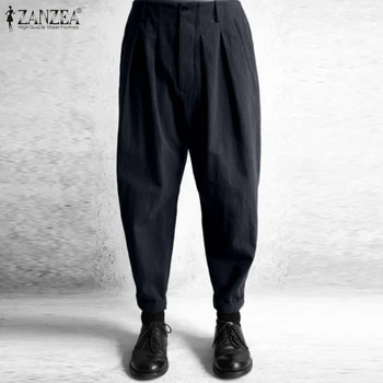 

ZANZEA Women Harem Pants Spring High Waist Solid Long Trousers Vintage Turnip Pants Cotton Linen Pantalon Female Baggy Palazzo