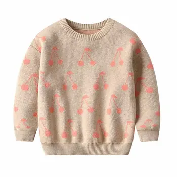 

Autumn and Winter Knitted Pullover Children's Cotton Round Neck Cherry Pullover Toddler Boy Knitted Sweater Baby Girl Sweaters