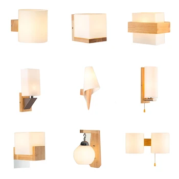 

Decorative Nordic Sconce Wall Lights with Glass Shade Creative Home Indoor Bedside Led Wall Lamp Wood Night Lights Fixtures E27