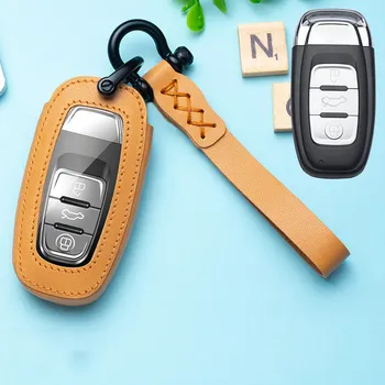 

Leather Car key case for Audi A4 A4L A5 S5 A6 Q5 SQ5 Fob 3 buttons car keychain set car holder car accessories new decoration