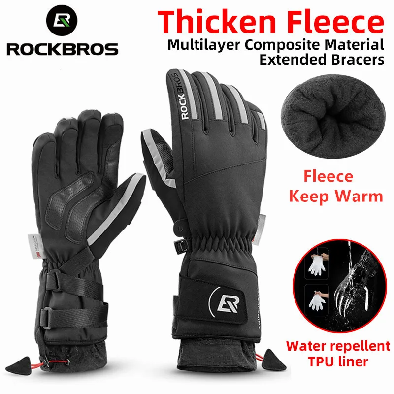 ROCKBROS Winter Gloves Bicycle Motorcycle SBR Men Women Full Finger Windproof Gloves Warm Fleece Skiing Glove Cycling Equipment 3