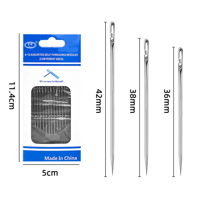 self-threading Needles, Upgraded Stainless Steel Sewing Needles for Handsewing, 12pcs Easy to Thread Sewing Needles for The Elderly, Easy Side