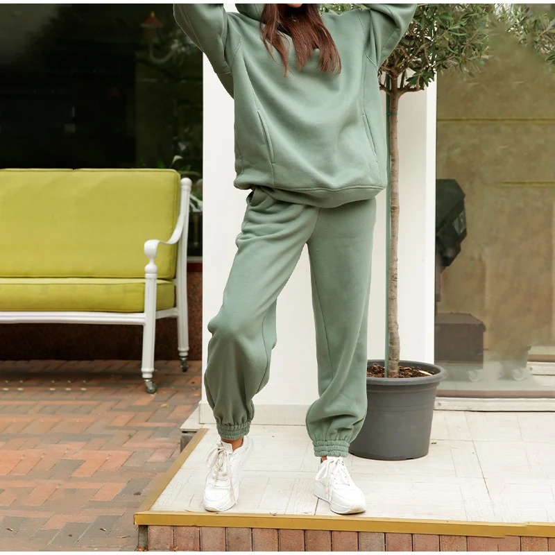 Two Piece Set Casual Fleece Tracksuit Women Winter 2021 Women's Sets Oversized Hooded Long Sleeve Hoodie Sport Pants Lady Suit