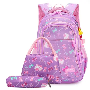 

Hot 6-12 Year Old child's School Bag Set for Girl Fashion Dot Cute Bow School Backpack Starting School for Girl