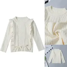 Детский вязаный свитер с оборками для маленьких девочек; теплый кардиган; пуловер; верхняя одежда