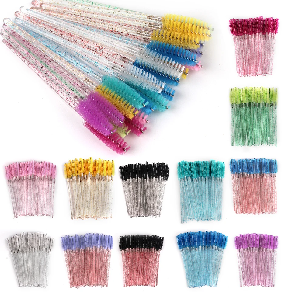 NEWCOME Disposable Crystal Eyelash Brush Comb 50Pcs/Pack Eye Lashes Extension Mascara Wands Makeup Professional Beauty Tool 1pcs disposable crystal rod nylon head eyelash brush portable beauty makeup tool solid rod grafting eyelash comb beauty tool