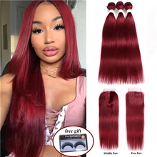 Best Price 99J/Burgundy Human Hair Bundles With Closure 4x4 Red Color Brazilian Straight Hair Weave Bundles With Closure Non-Remy Hair KEMY Best Price 99J/Burgundy Human Hair Bundles With Closure 4x4 Red Color Brazilian Straight Hair Weave Bundles With Closure Non-Remy Hair KEMY
