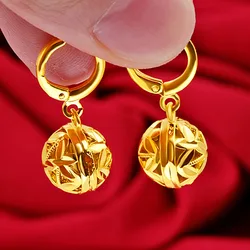 HOYON Fashion Simple 14K Gold Color Round Women's Earrings Exquisite Wedding Jewelry Aretes De Mujer Bijoux Engagement Earrings