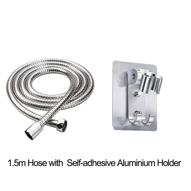 Bathroom Shower Head Hose Holder Set 1.5m Chrome plated 2 meter Commen Pipe with No Drill Bracket Shower Head Accessory