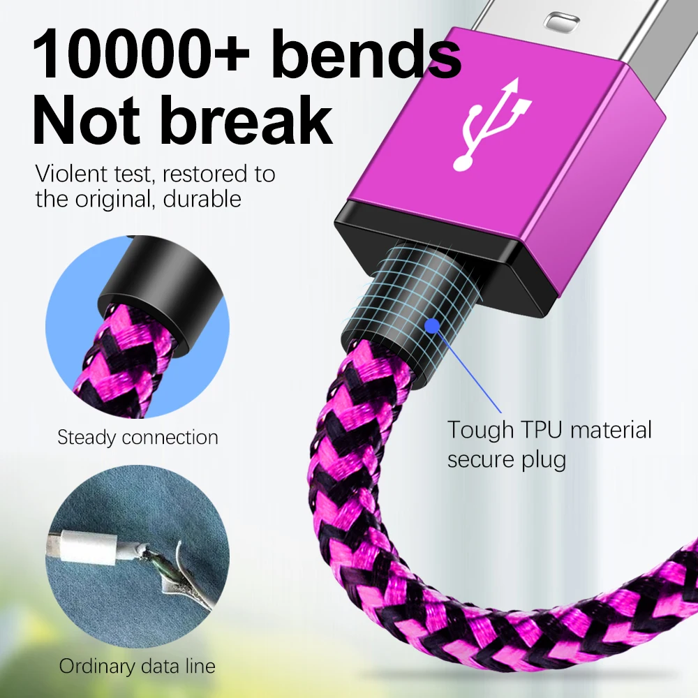 Нейлоновый Кабель Micro-USB в оплетке 1 м Синхронизация данных USB кабель зарядного устройства для samsung A50 htc huawei Xiaomi Tablet Android кабель мобильного телефона