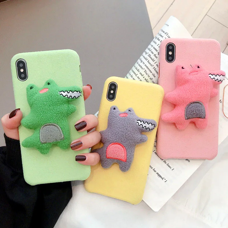 

3D cartoon crocodile Phone Case For iPhone 11 11pro 11pro Max XSMax XR X Smooth Villus Hard Cover For iPhone 8 7 plus case