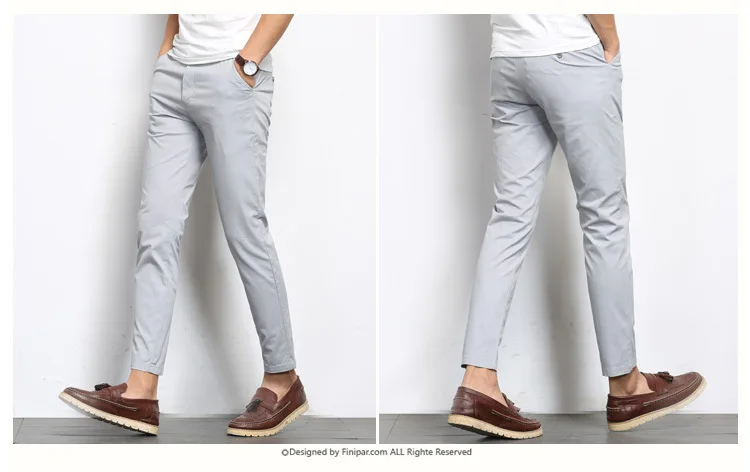 Осень Для мужчин повседневные штаны Бизнес натуральный хлопок Slim Fit прямого кроя Молодежные однотонные Цвет Универсальный Для мужчин, штаны средней длины