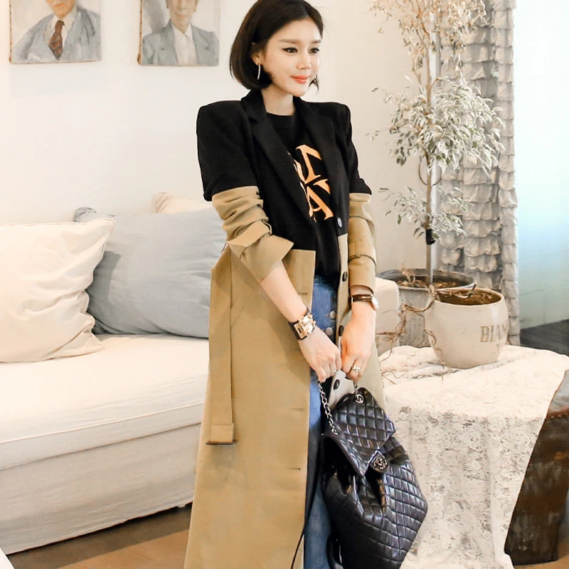 Fashion women comfortable patchwork trench new arrival autumn winter temperamental cute high quality trend outerwear long coat