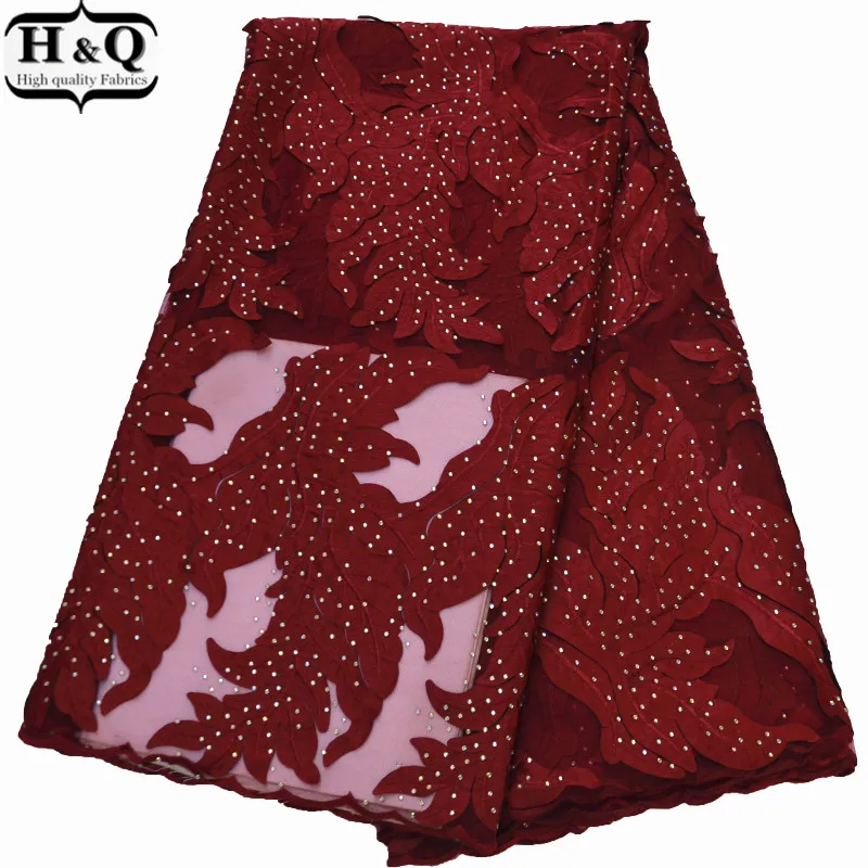 

Burgundy French Tulle Lace Fabric 5 Yards/Pieces African Net Lace With Stones Embroidered Lace Mesh Stones Dress For Ball Gown
