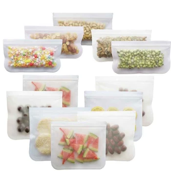 

12Pcs/Set Food Bag Frosted PEVA Silicone Food Fresh-Keeping Bag Reusable Freezer Bag Leakproof Top Fruits Lunch Box
