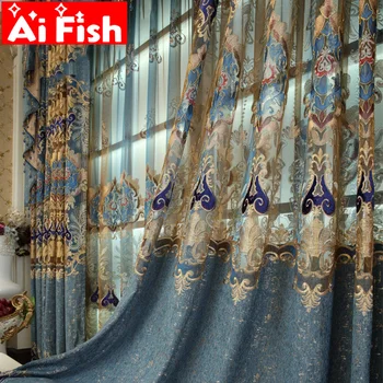 

Window Treatments Luxury Blue Curtains Tulle Sheer For The Living Room Semi-blackout Cloth Drapes For the Bedroom AP074-30