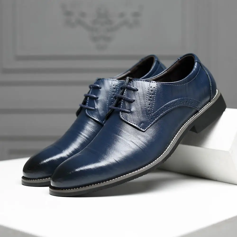 

Wunter Autumn Men Oxfords Shoes new Black Blue Shoes Handmade Comfortable Formal Men Flats Lace-Up Bullock Business Shoes
