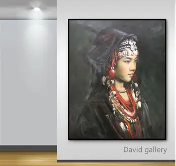 

Famous artist Zhang Li realistic artworks Minority Aini girl by hand made on canvas oil painting modern are for home decoration