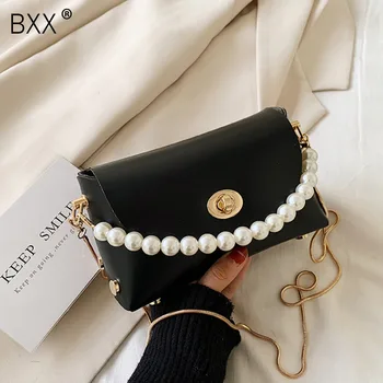 

[BXX] PU Leather Crossbody Bags For Women 2020 Spring New Totes With Pearl Handle Mini Chain Shoulder Messenger Bag Purses HL429