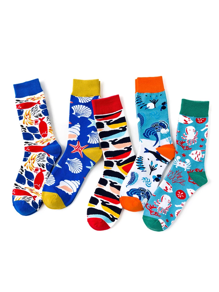 Cotton Happy Creative Ocean Series Shark Colorful Creative Tube Personality Tide Socks Women Warm Funny Short Winter Ankle Socks