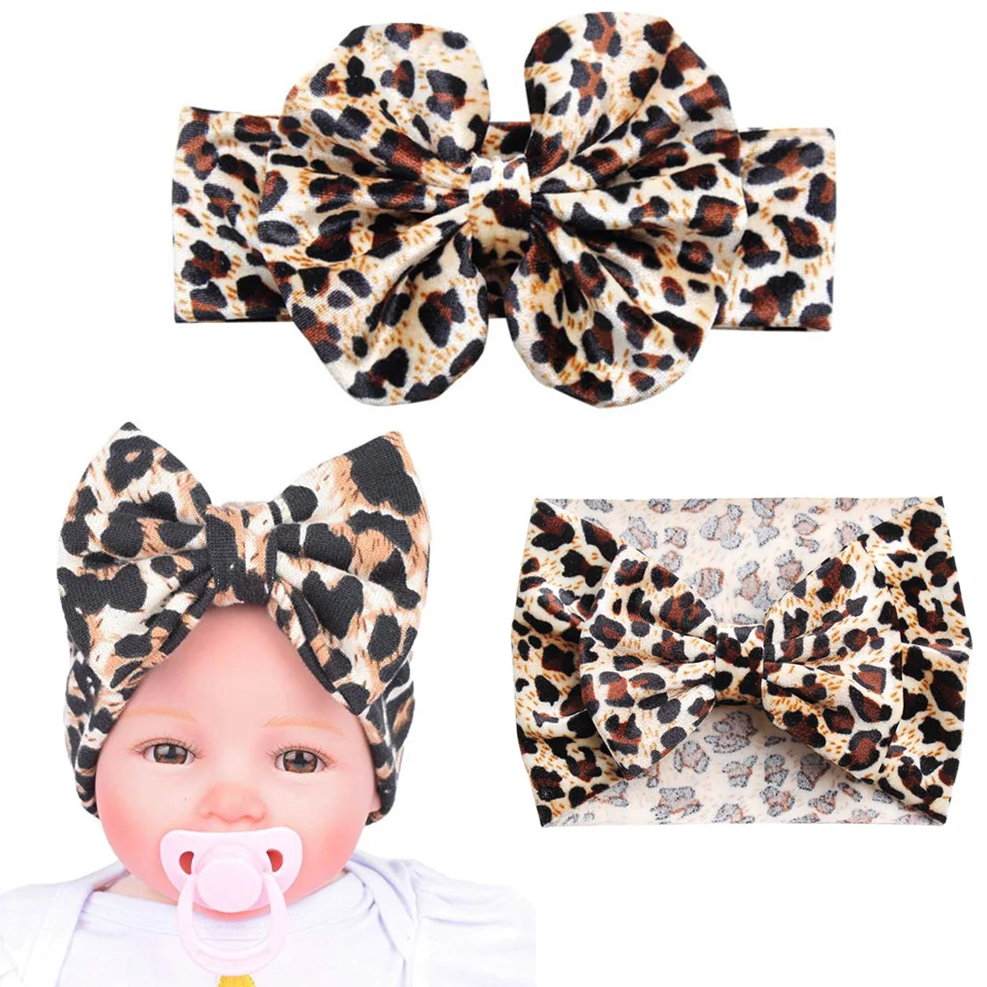 

Baby Girls Fashion Leopard Headbands Turban Bandana Hair Band Kids Soft Stretch Big Bow Bowknot Head Wrap Hair Band Accessories