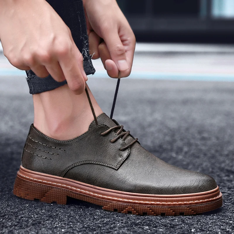 Кроссовки мужские прогулочные дышащие кожаные повседневная обувь для тенниса