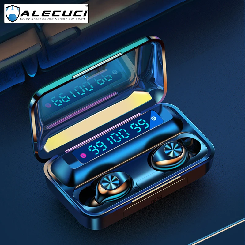 ALECUCI F9-10 Wireless Earphones Bluetooth 5.0 Headphones Deep Bass Stereo Sports Headsets Earbuds with Mic LED Battery Display |