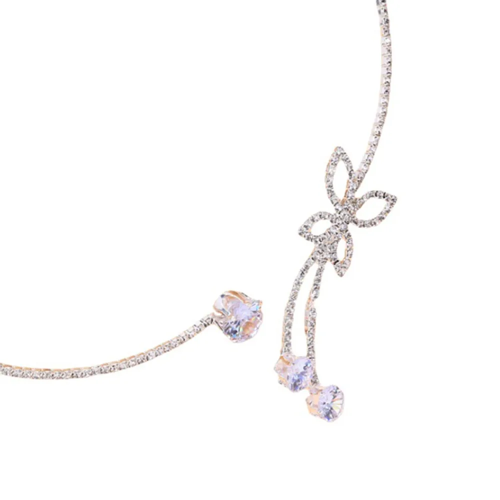 Exquisite Rhinestone Adjustable Open Butterfly Collar Torques Jewelry for Women Crystal Round Choker Necklace Bangle Accessories