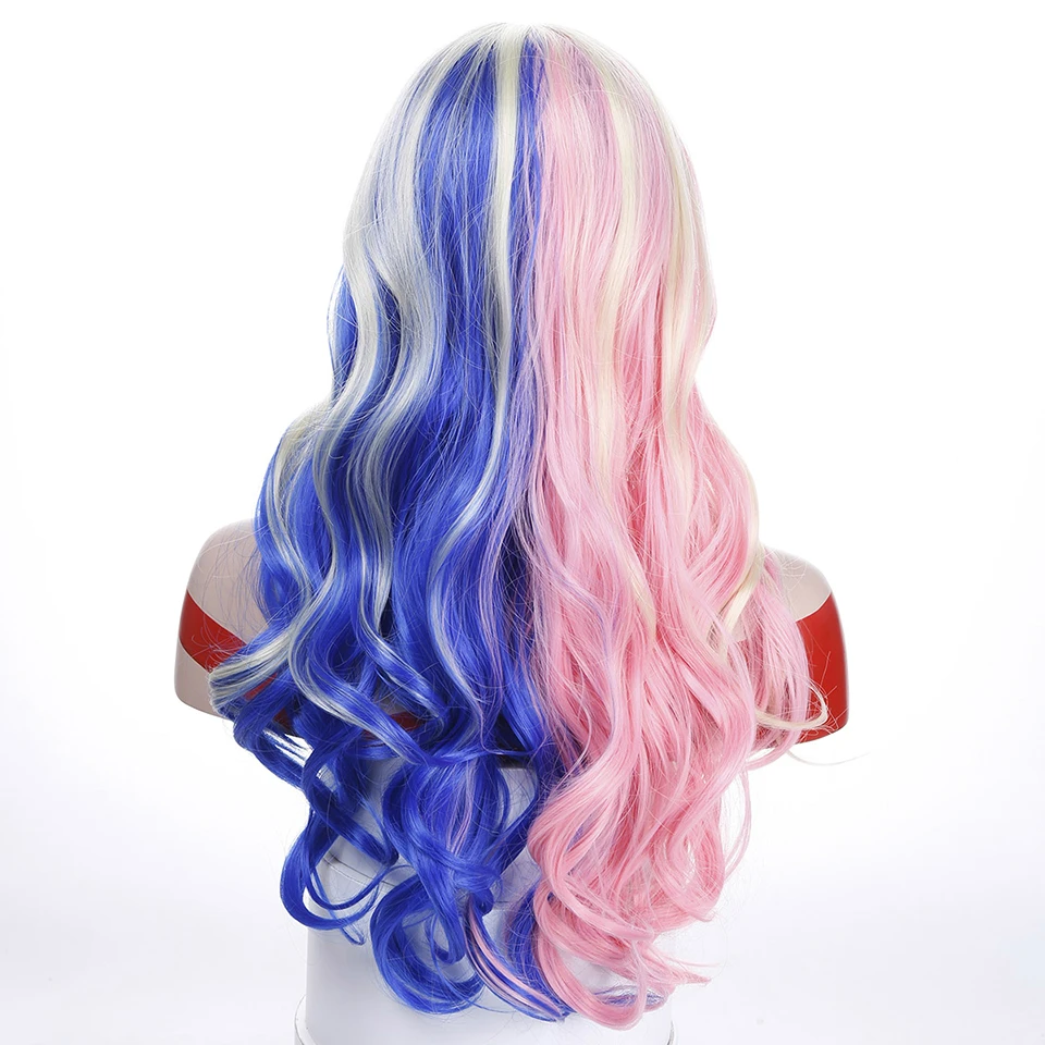 WTB 2" смешанный синий и розовый Омбре Длинные Синтетические парики высокой плотности волнистый парик для черных/белых женщин вечерние парики Overwatch Косплей
