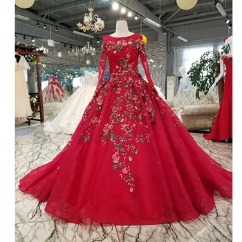 

BGW HT33020 Color Lace Flower Beautiful Dress Quick Shipping From China Long Sleeve O-neck Lace Up Back Cheap Evening Dress 2020