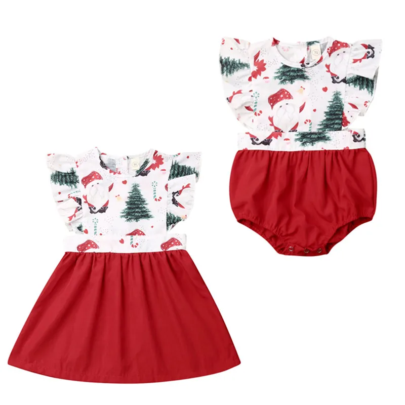 

US STOCK Newborn Toddler Baby Girl Xmas Sister Matching Clothes Santa Romper Dress Outfit
