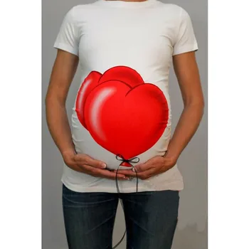 

White Short Sleeve Pregnant Woman T-shirt Personalized Printing Color Balloon Pregnant Woman T-shirt Woman Clothes Plus Size