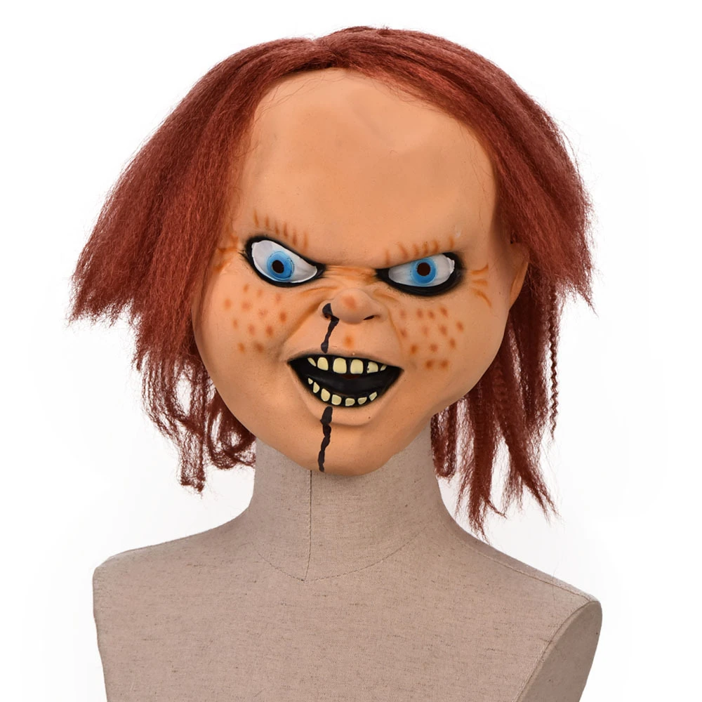 Hover Skælde ud mærke Latex Halloween Mask Baby Ghost Horror Face Killer Doll Scary Devil Helmet  Big Head With Red Hair Masks Party Movie Cosplay Prop - Party & Holiday Diy  Decorations - AliExpress