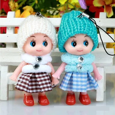 5 Pcs Kids Mini Doll Toys for Girls 8 Cm Cute Soft Plush Skirt Dolls Mobile Phone Pendant Bag Decoration Random Color - 3