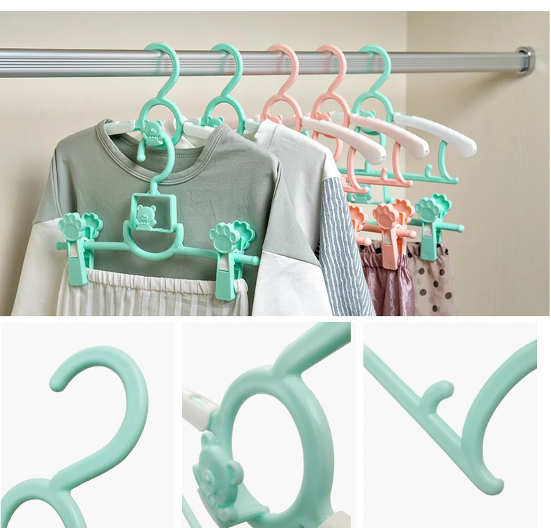 10PC Retractable Children's Hangers Thick Durable Plastic Clothes Shelf Cartoon Baby Drying Rack No Trace Non-slip Adult Hanger