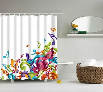

Waterproof Thicken Polyester 3D White Shower Curtain Colorful Notes Mildew Proof Bath Tub Curtain with 12 pcs Hooks