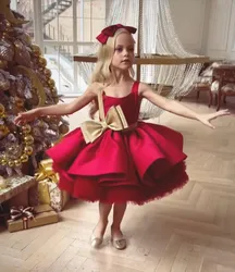 New Red Girls Party Dresses Layers Puffy Skirt Girl Princess Dress Birthday First Communion Dresses