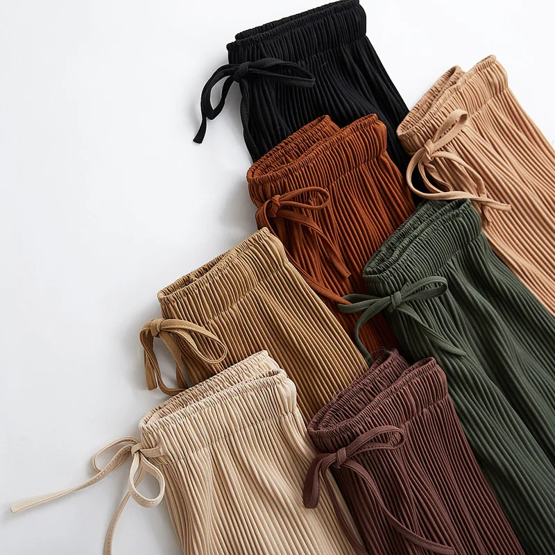 Корейские свободные широкие брюки женские летние с высокой талией Pantalon Femme