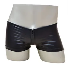 Мужские шорты боксеры, сексуальное нижнее белье для геев, искусственная кожа, на молнии, низкая талия, u-образный выпуклый мешок, трусы, Cueca calzoncillos opa interior M-XL