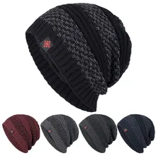 Зимняя мужская шапка, одноцветная, хлопок, плюс бархат, утолщенная, Вязанная, теплая шапка, модный ярлык для молодежи, новые аксессуары унисекс